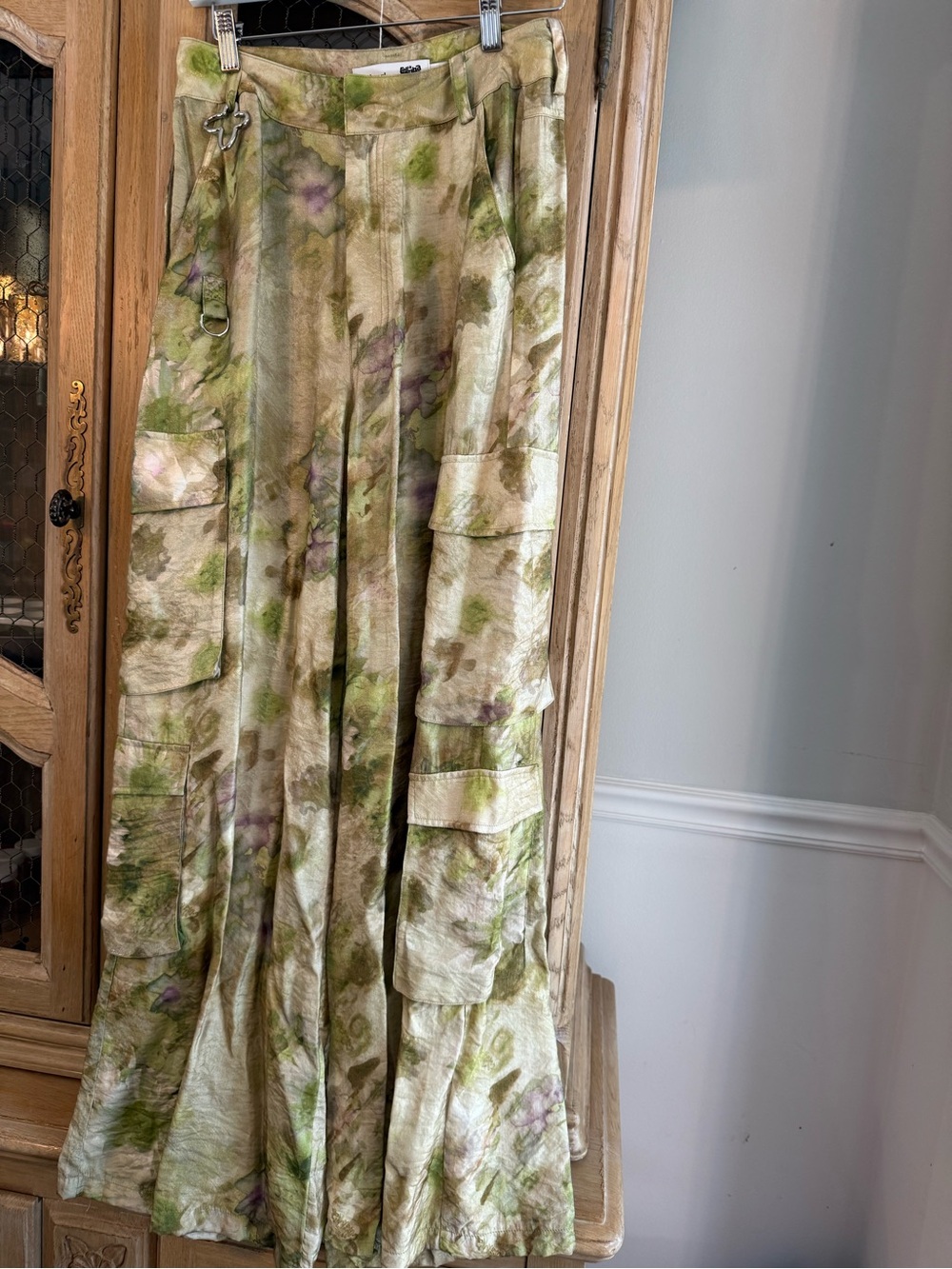 Desigual Tie-Dye Green Floral Wide-Leg Cargo Pants